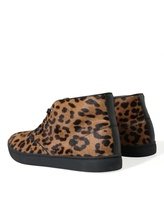 Dolce & Gabbana Braune Leoparden Ponyhaar Leder Sneaker Schuhe - Image 4