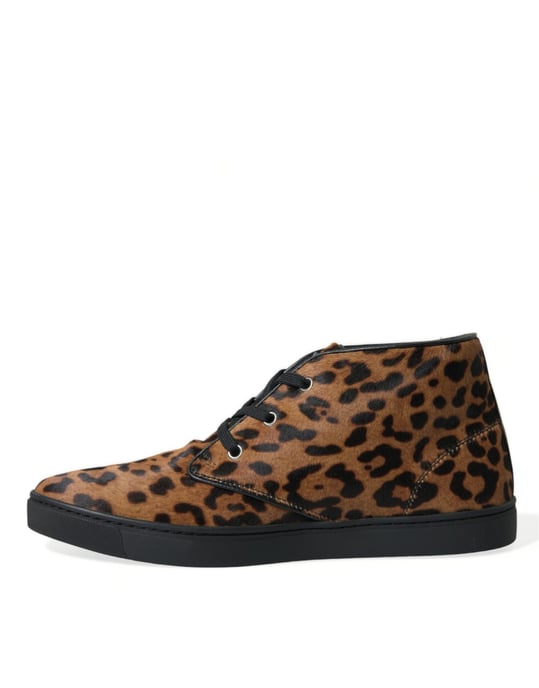 Dolce & Gabbana Braune Leoparden Ponyhaar Leder Sneaker Schuhe - Image 5