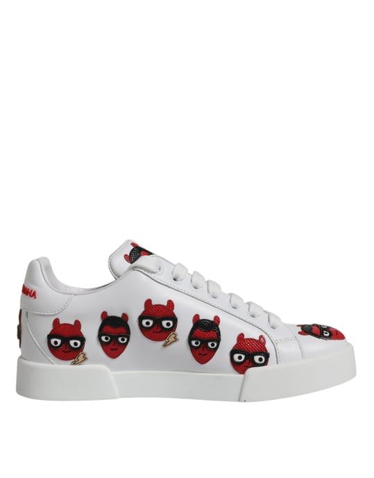 Dolce & Gabbana White Devil Face Portofino Sneakers Schuhe - Image 1