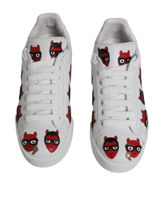 Dolce & Gabbana White Devil Face Portofino Sneakers Schuhe - Image 3