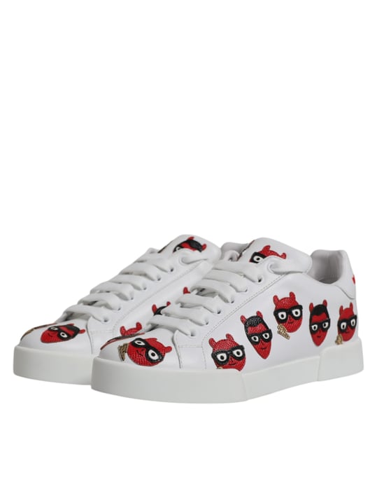 Dolce & Gabbana White Devil Face Portofino Sneakers Schuhe - Image 4