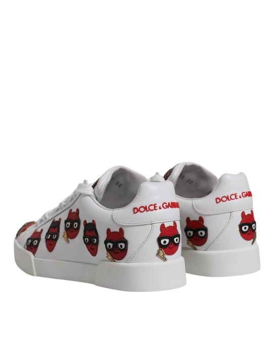 Dolce & Gabbana White Devil Face Portofino Sneakers Schuhe - Image 5