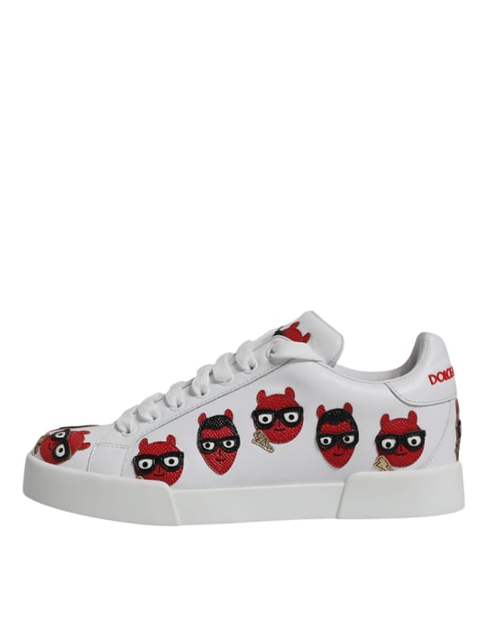 Dolce & Gabbana White Devil Face Portofino Sneakers Schuhe - Image 6
