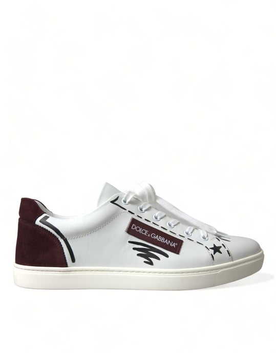 Dolce & Gabbana Weiße Bordeaux Leder Logo Low Top Sneaker Schuhe - Image 1