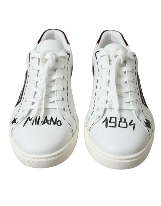 Dolce & Gabbana Weiße Bordeaux Leder Logo Low Top Sneaker Schuhe - Image 2