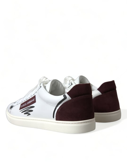Dolce & Gabbana Weiße Bordeaux Leder Logo Low Top Sneaker Schuhe - Image 4