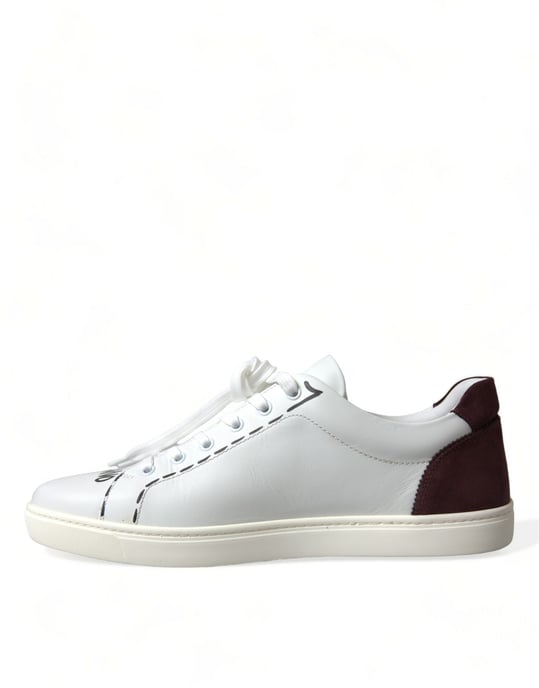 Dolce & Gabbana Weiße Bordeaux Leder Logo Low Top Sneaker Schuhe - Image 5