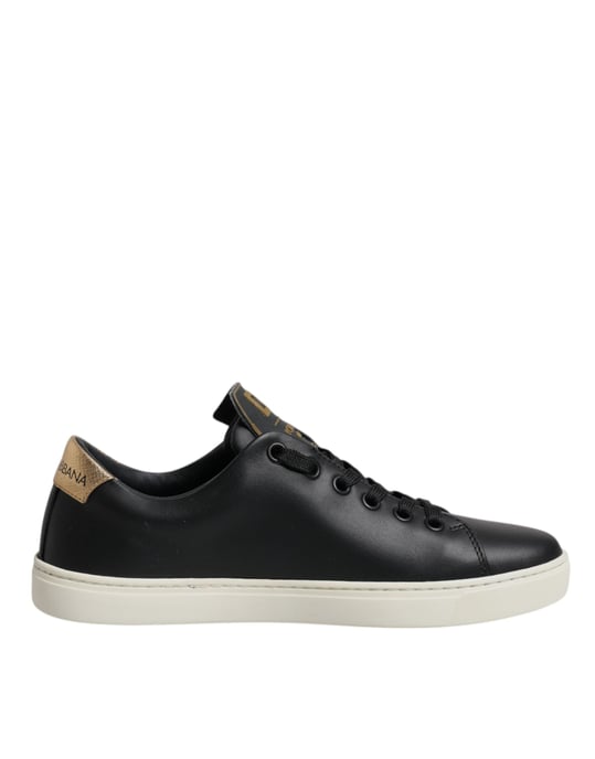 Dolce & Gabbana Schwarze Leder Gold Rote Herz Sneakers Schuhe - Image 1