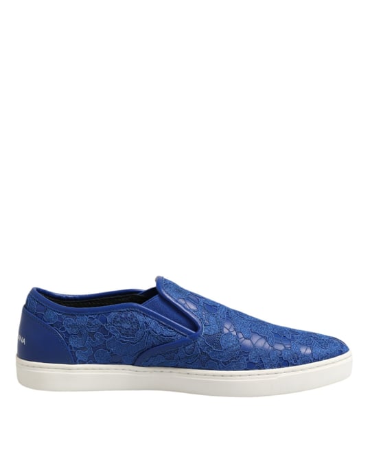Dolce & Gabbana Blaue Leder Schnürlose Sneaker Schuhe - Image 1