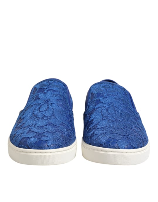 Dolce & Gabbana Blaue Leder Schnürlose Sneaker Schuhe - Image 2