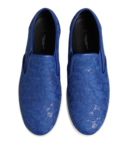 Dolce & Gabbana Blaue Leder Schnürlose Sneaker Schuhe - Image 3
