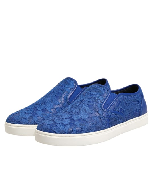 Dolce & Gabbana Blaue Leder Schnürlose Sneaker Schuhe - Image 4