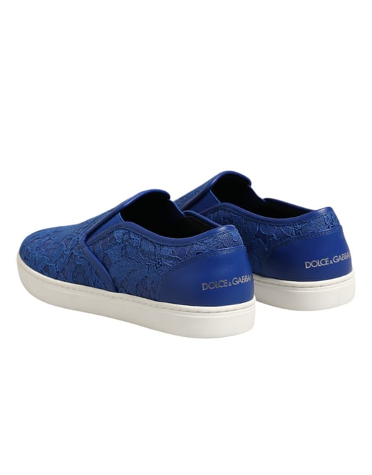 Dolce & Gabbana Blaue Leder Schnürlose Sneaker Schuhe - Image 5