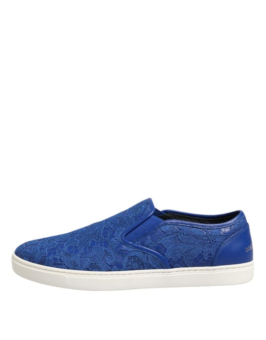 Dolce & Gabbana Blaue Leder Schnürlose Sneaker Schuhe - Image 6