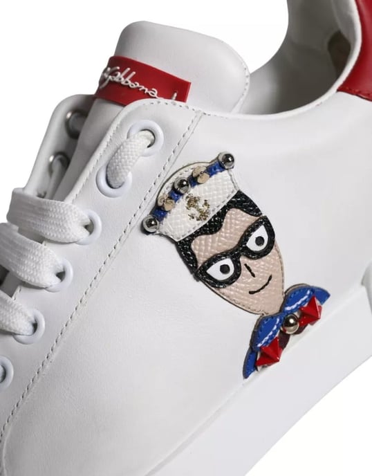 Dolce & Gabbana Weiße Patch Kalbsleder Nappa Portofino Sneaker Schuhe - Image 5