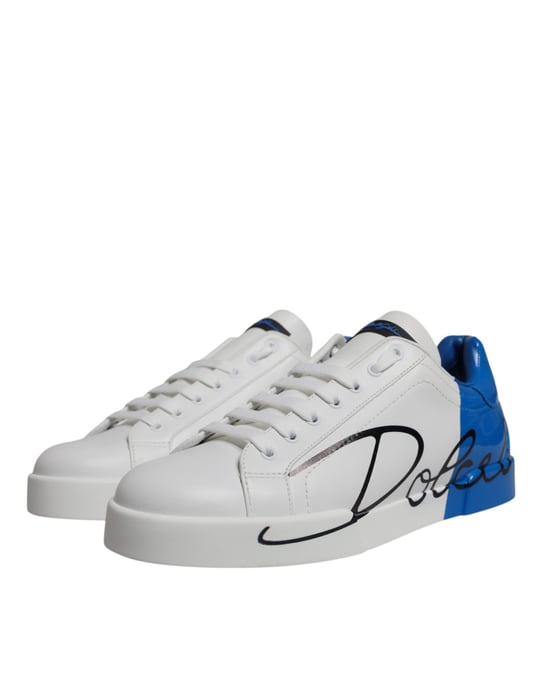 Dolce & Gabbana Weiße Blaue Leder Logo Niedrigschnitt Sneaker Schuhe - Image 3