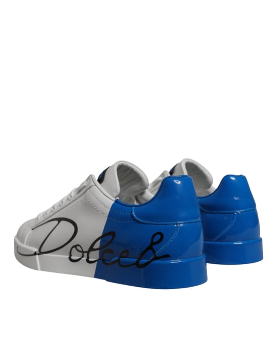 Dolce & Gabbana Weiße Blaue Leder Logo Niedrigschnitt Sneaker Schuhe - Image 4