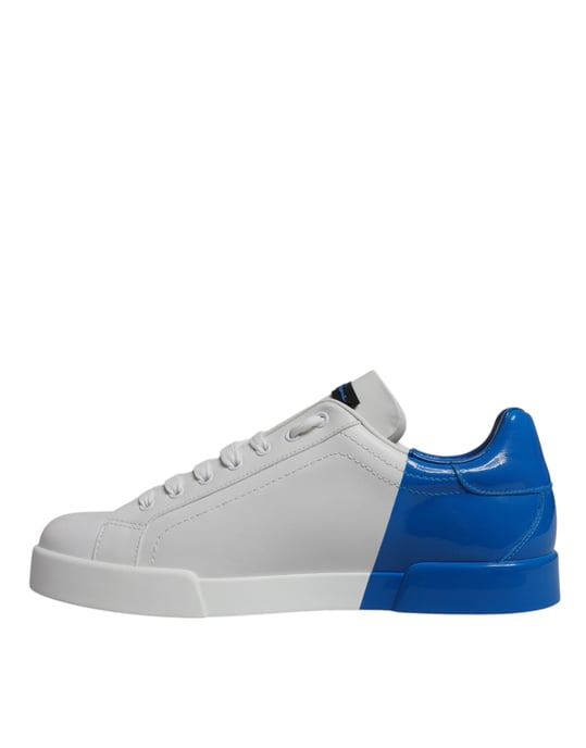 Dolce & Gabbana Weiße Blaue Leder Logo Niedrigschnitt Sneaker Schuhe - Image 5