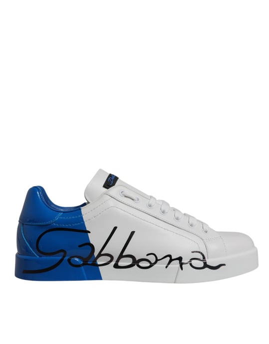 Dolce & Gabbana Weiße Blaue Leder Logo Niedrigschnitt Sneaker Schuhe - Image 6