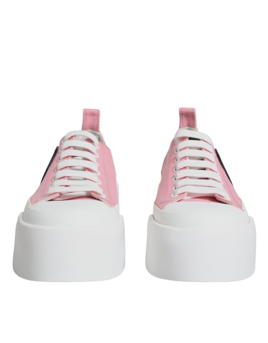 Dolce & Gabbana Pink White Canvas Logo Low-Top Sneaker Schuhe - Image 2