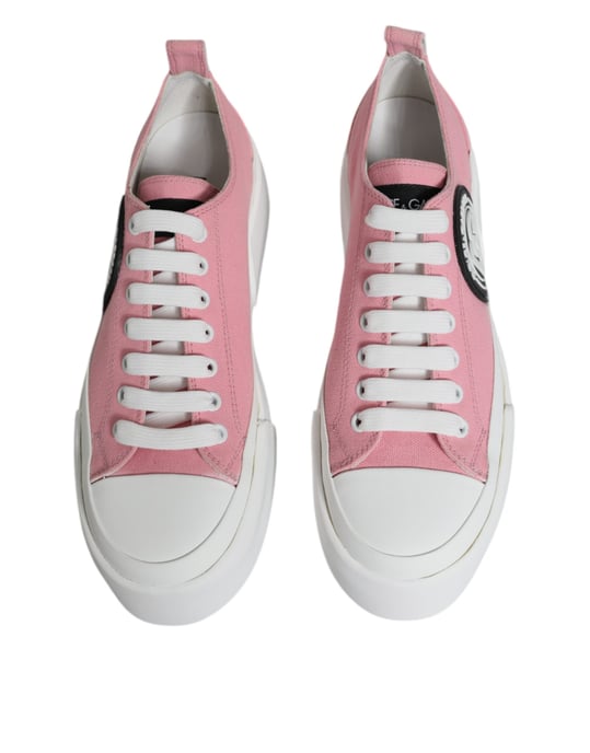 Dolce & Gabbana Pink White Canvas Logo Low-Top Sneaker Schuhe - Image 3