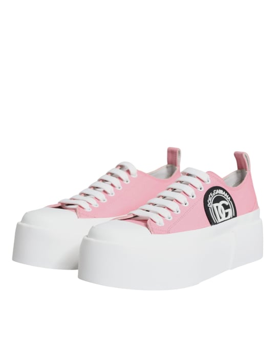 Dolce & Gabbana Pink White Canvas Logo Low-Top Sneaker Schuhe - Image 4