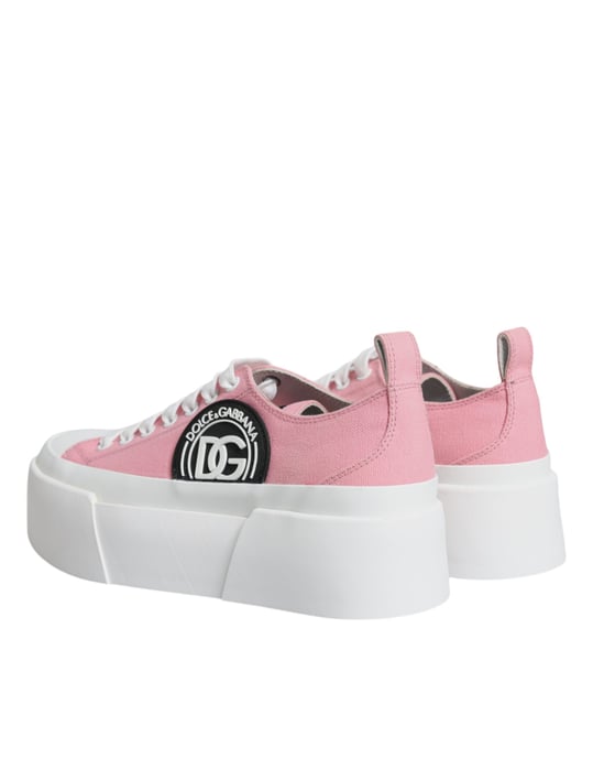 Dolce & Gabbana Pink White Canvas Logo Low-Top Sneaker Schuhe - Image 5