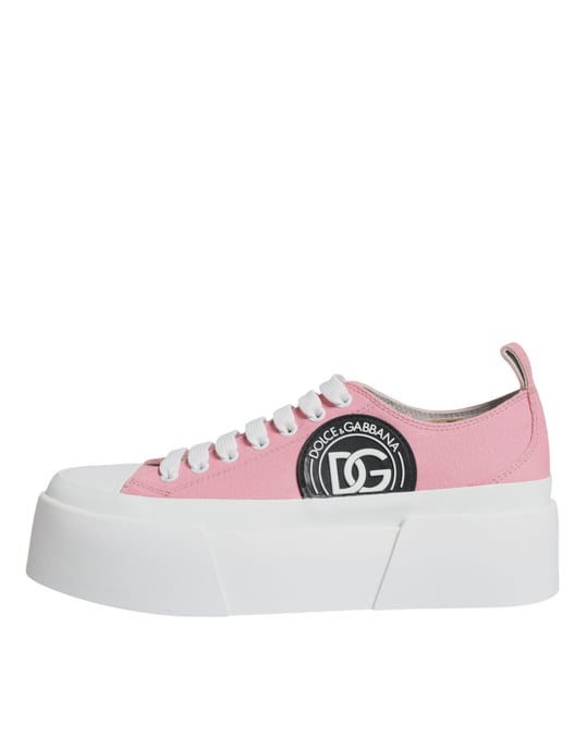 Dolce & Gabbana Pink White Canvas Logo Low-Top Sneaker Schuhe - Image 6