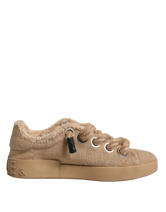 Dolce & Gabbana Braune Jute Stoff Niedrigschnitt Herren Sneaker Schuhe - Image 1