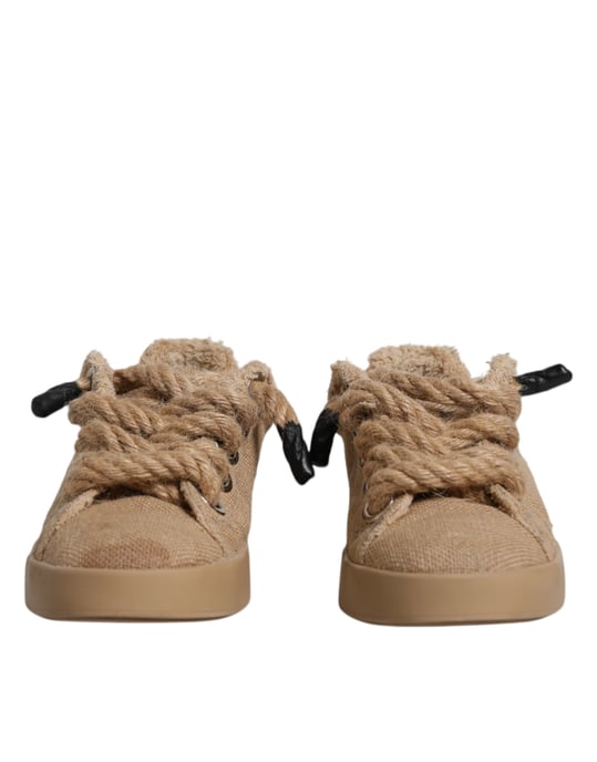 Dolce & Gabbana Braune Jute Stoff Niedrigschnitt Herren Sneaker Schuhe - Image 2