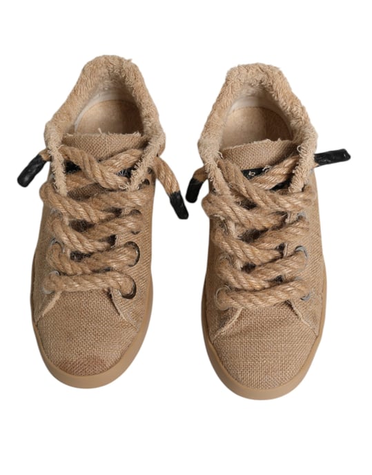 Dolce & Gabbana Braune Jute Stoff Niedrigschnitt Herren Sneaker Schuhe - Image 3