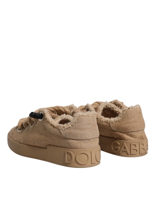 Dolce & Gabbana Braune Jute Stoff Niedrigschnitt Herren Sneaker Schuhe - Image 5
