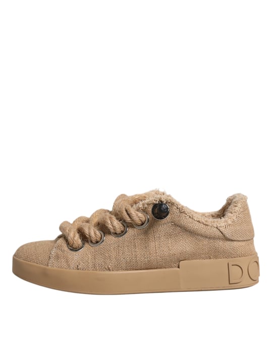 Dolce & Gabbana Braune Jute Stoff Niedrigschnitt Herren Sneaker Schuhe - Image 6