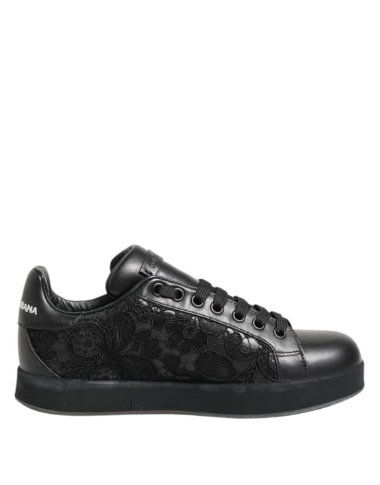 Dolce & Gabbana Schwarze Blumenspitze Low Top Sneakers Schuhe - Image 2