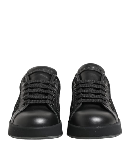 Dolce & Gabbana Schwarze Blumenspitze Low Top Sneakers Schuhe - Image 3
