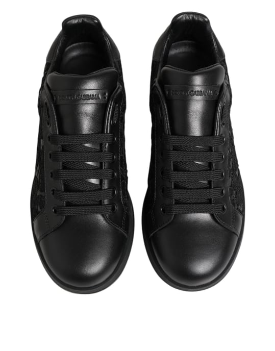 Dolce & Gabbana Schwarze Blumenspitze Low Top Sneakers Schuhe - Image 4