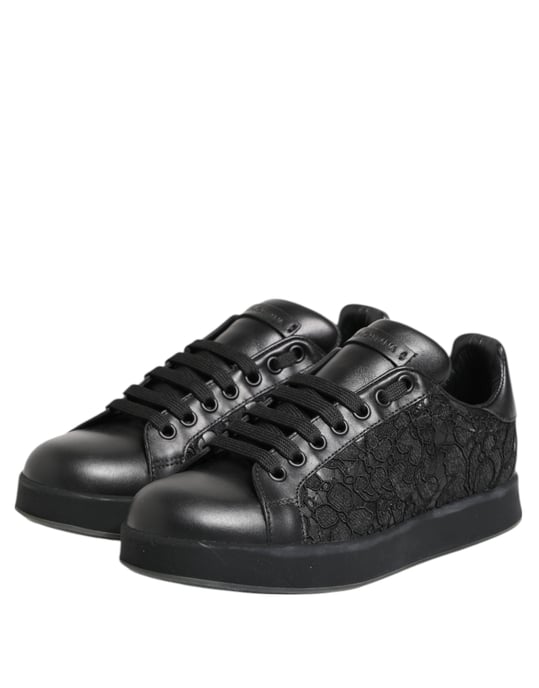 Dolce & Gabbana Schwarze Blumenspitze Low Top Sneakers Schuhe - Image 5