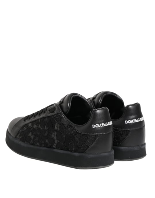 Dolce & Gabbana Schwarze Blumenspitze Low Top Sneakers Schuhe - Image 6