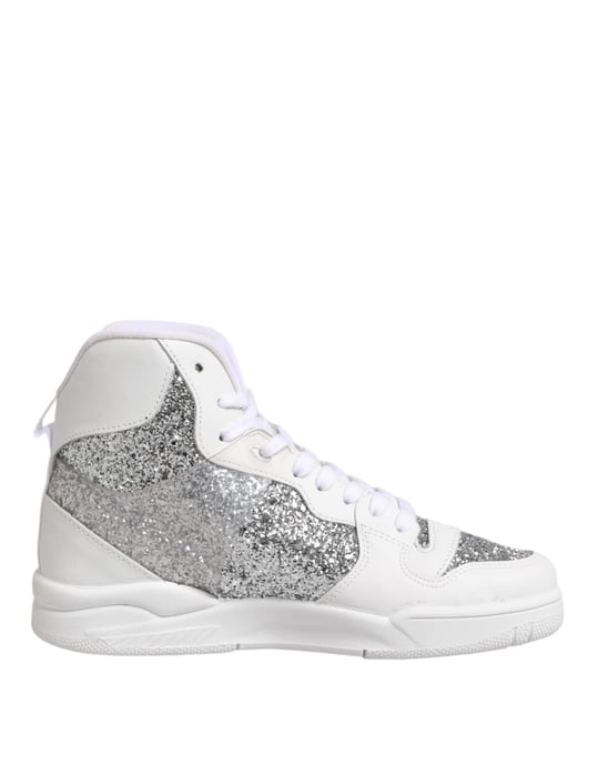 Chiara Ferragni Weiße Silberne High-Top Damen Sneaker Schuhe - Image 1