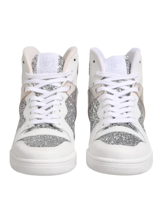 Chiara Ferragni Weiße Silberne High-Top Damen Sneaker Schuhe - Image 2