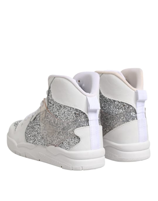 Chiara Ferragni Weiße Silberne High-Top Damen Sneaker Schuhe - Image 5