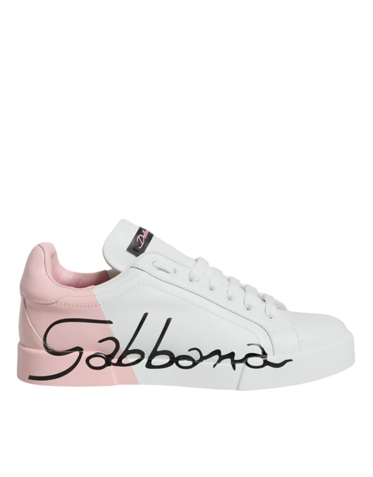 Dolce & Gabbana Weiße Rosa Portofino Niedrigschnitt Sneakers Schuhe - Image 1