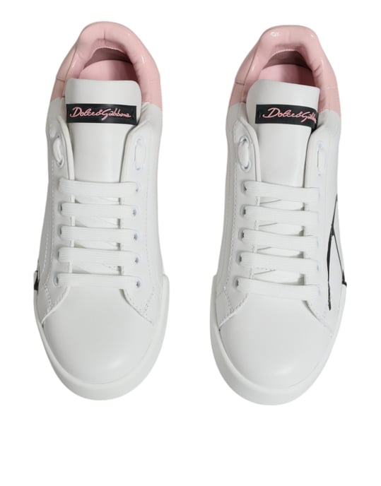 Dolce & Gabbana Weiße Rosa Portofino Niedrigschnitt Sneakers Schuhe - Image 3