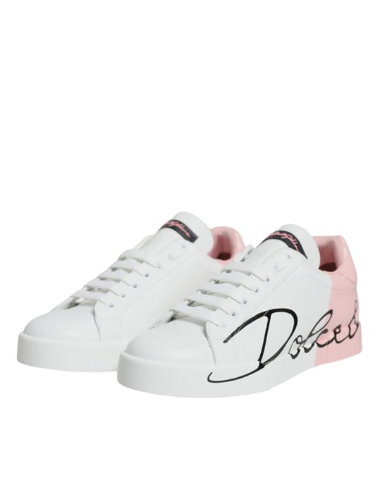 Dolce & Gabbana Weiße Rosa Portofino Niedrigschnitt Sneakers Schuhe - Image 4