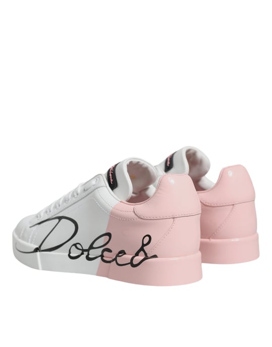 Dolce & Gabbana Weiße Rosa Portofino Niedrigschnitt Sneakers Schuhe - Image 5