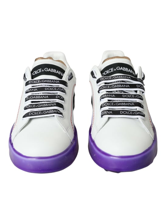 Dolce & Gabbana Weiße Leder Portofino Low Top Sneaker Schuhe - Image 2