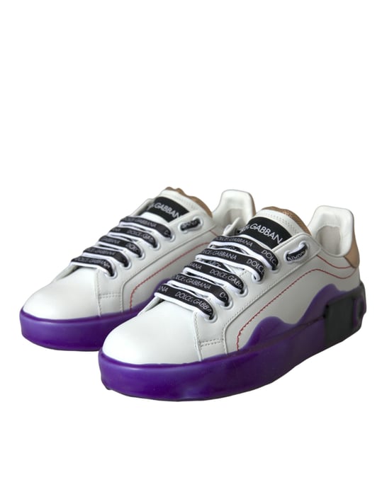 Dolce & Gabbana Weiße Leder Portofino Low Top Sneaker Schuhe - Image 3