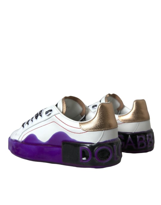 Dolce & Gabbana Weiße Leder Portofino Low Top Sneaker Schuhe - Image 4