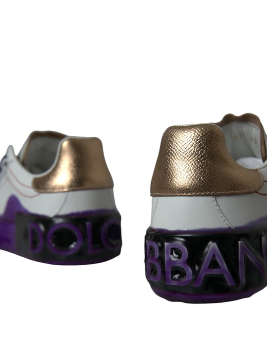 Dolce & Gabbana Weiße Leder Portofino Low Top Sneaker Schuhe - Image 5