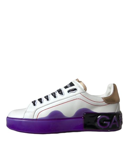 Dolce & Gabbana Weiße Leder Portofino Low Top Sneaker Schuhe - Image 6